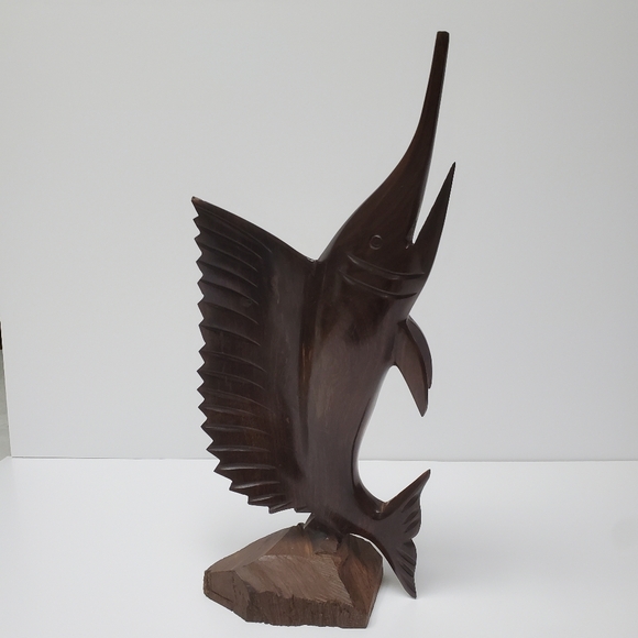 Vintage 15.5" Carved Wooden Ironwood Swordfish Marlin Sailfish Large Sculpture - Picture 3 of 8